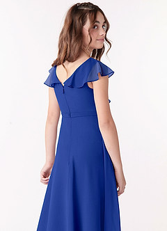 Azazie Posie Junior Royal Blue A-Line Ruched Chiffon Dress image5