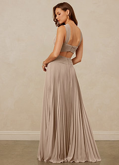 Christian Siriano Bridal for Azazie 1009 Final Sale Taupe A-Line Pleated Chiffon Dress image3