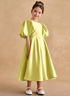 Azazie Sugarplum Flower Girl Dresses Lemon Sorbet A-Line with Sleeves Matte Satin Dress image6