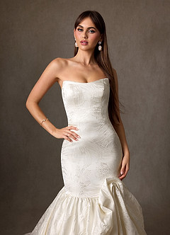 Azazie Quinta Wedding Dresses Antique White Mermaid Strapless Floral Jacquard Dress image5