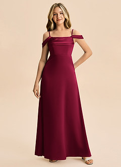 Azazie Lettie Junior A-Linie Schulterfrei Stretch-Satin Kleid Burgunderrot image4