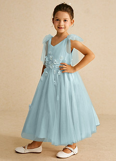 Azazie Minia Jurken voor bloemenmeisjes A-Lijn Jurk van Mat Satijn Boog De Nevel image5