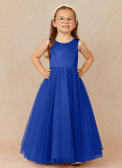 Azazie Muni Flower Girl Dresses Royal Blue A-Line Bow Tulle Dress image2