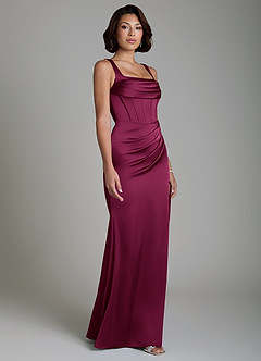 Azazie Amora Bridesmaid Dresses Red Plum Mermaid Corset Stretch Satin Dress image5