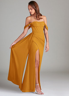 Azazie Amyra Jurken voor bruidsmeisjes Converteerbaar Jurk van Chiffon met Kolom Off the Shoulder Boterbabbelaar image3