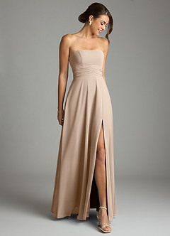 Azazie Tamira Bridesmaid Dresses Taupe A-Line Pleated Chiffon Convertible Dress image2