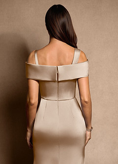 Azazie Altonia Moeder van de bruid jurken Zeemeermin Jurk van Stretch Satijn Off the Shoulder Taupe image7