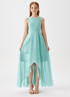 Azazie Lizette Junior Aqua A-Line Pleated Chiffon Dress image3
