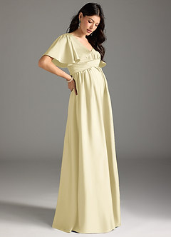 Azazie Verna Maternity Bridesmaid Dresses A-Line Ruched Stretch Satin Floor-Length Dress image6