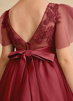 Azazie Queenie Flower Girl Dresses Pomegranate A-Line Lace Dress image6