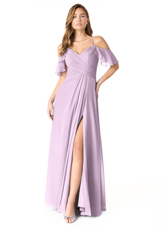 Azazie Dakota Brautjungfernkleider A-Linie V-Hals Gefaltet Chiffon Kleid Frostiges Flieder image2