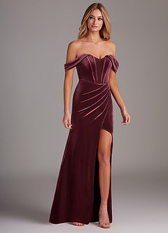 Azazie Jas Bridesmaid Dresses Raspberry Sheath Off-The-Shoulder Corset Velvet Convertible Dress image4
