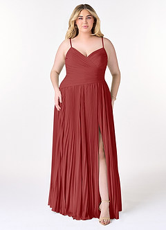 Azazie Vini Bridesmaid Dresses Rust A-Line V-Neck Pleated Chiffon Dress image7