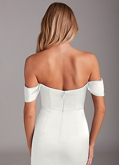 Azazie Saige Bridesmaid Dresses White Mermaid Off the Shoulder Stretch Satin Dress image7
