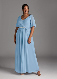 Azazie Tricia Mother of the Bride Dresses Powder Blue A-Line V-Neck Pleated Chiffon Dress image8