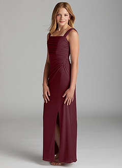 Azazie Jesaphine Junior Cabernet Sheath Pleated Mesh Dress image5