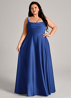 Azazie Shaude Bridesmaid Dresses Royal Blue A-Line Pleated Stretch Satin Dress image12