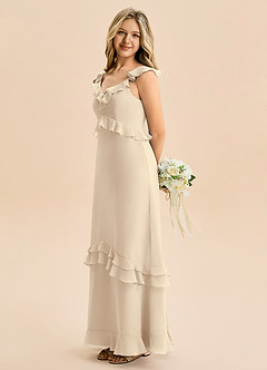 Azazie Tavie Junior Vestido de Champán de Gasa de Corte en A con Volante image6