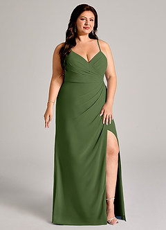 Azazie Maci Bridesmaid Dresses Olive Sheath Pleated Chiffon Dress image11