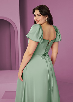 Barbie ♥ Azazie Bridesmaid Dresses Agave A-Line Ruched Stretch Satin Dress image2