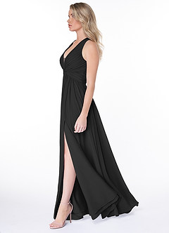 Azazie Jaclyn Bridesmaid Dresses Black A-Line Pleated Chiffon Dress image3