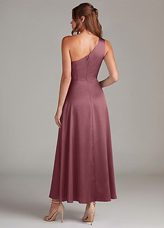Azazie Brooke Robes de demoiselle d'honneur Robe Trapèze en Satin extensible Asymétrique Rose Du Désert image7
