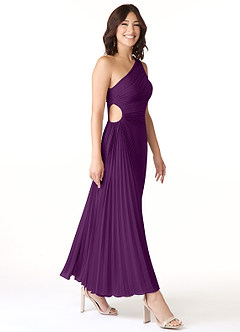 Azazie Kirra Bridesmaid Dresses Grape A-Line One Shoulder Chiffon Dress image3
