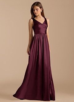 Azazie Keyla Brautjungfernkleider A-Linie Plissee Metallischer Satin Kleid Cabernetrot image4