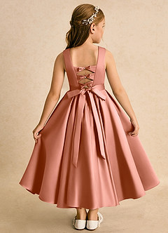 Azazie Junebuj Flower Girl Dresses MAI TAI Ball-Gown Pleated Matte Satin Dress image1