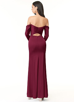 Azazie Hallie Bridesmaid Dresses Burgundy Mermaid Off-The-Shoulder Long Sleeve Stretch Satin Convertible Dress image3