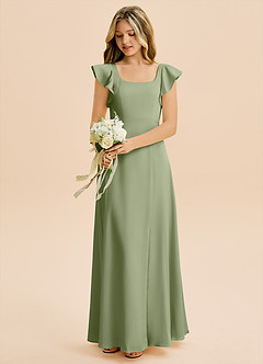 Azazie Bondi Junior Pistachio A-Line Side Slit Stretch Satin Dress image5