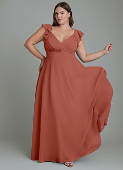 Azazie Leilani Robes de demoiselle d'honneur Robe Trapèze en Mousseline de soie Plissé Auburn image8