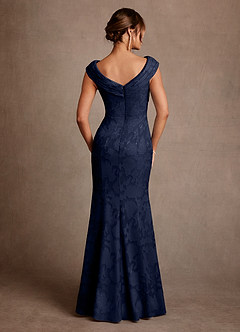 Azazie Aberdeen Mother of the Bride Dresses Dark Navy Sheath Pleated Floral Burnout Dress image2