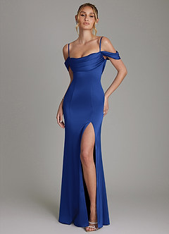 Azazie Nira Bridesmaid Dresses Royal Blue Mermaid Corset Stretch Satin Dress image1