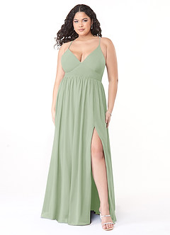 Azazie Aaida Bridesmaid Dresses Dusty Sage A-Line Corset Chiffon Dress image7