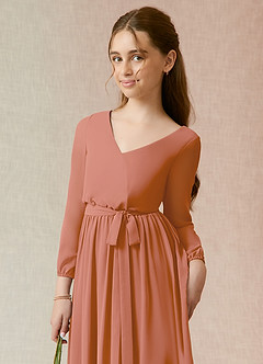 Azazie Angelica Junior MAI TAI A-Line Pleated Chiffon Dress image6