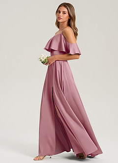 Azazie Jean Bridesmaid Dresses Vintage Mauve A-Line Off the Shoulder Stretch Satin Dress image5