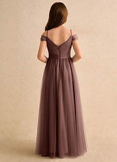 Azazie Yuna Girls Formal Abiti da Ragazza di Fiori Abito A-Line in Tulle Spalle Scoperte Espresso image2