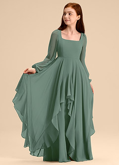 Azazie Clara Junior Eucalyptus A-Line Blouson Chiffon Dress image7
