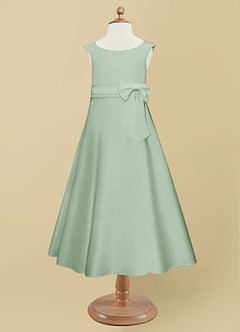 Azazie Lindy Flower Girl Dresses Agave A-Line Pleated Matte Satin Dress image10
