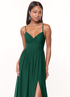 Azazie Zeya Bridesmaid Dresses Emerald A-Line V-Neck Pleated Chiffon Dress image5