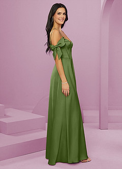 Barbie ♥ Azazie Robes de demoiselle d'honneur Robe Trapèze en Satin extensible Épaule décolletée Genévrier image4