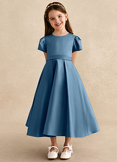 Azazie Princess Flower Girl Dresses Bermuda A-Line Pleated Matte Satin Dress image6