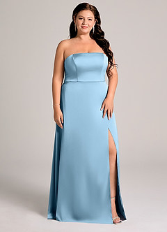 Azazie Wren Bridesmaid Dresses Steel Blue A-Line Strapless Stretch Satin Convertible Dress image9