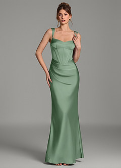 Azazie Mela Brautjungfernkleider Etui Korsett Stretch-Satin Kleid Matcha image5