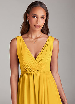 Azazie Tanicia Bridesmaid Dresses Marigold A-Line Pleated Chiffon Dress image5