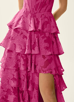 Wrenana Fuchsia Textured Floral Jacquard Prom Dress image7