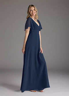 Azazie Alessa Mother of the Bride Dresses Dark Navy A-Line V-Neck Pleated Chiffon Dress image2
