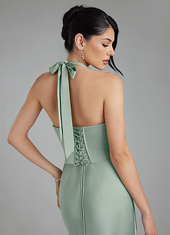 Azazie Torrance Kleider zum Anprobieren zu Hause Meerjungfrau-Linie Korsett Stretch-Satin Kleid Agave image2