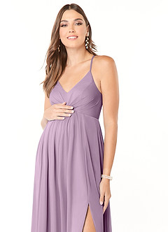 Azazie Annabelle Maternity Bridesmaid Dresses A-Line V-Neck Pleated Mesh Floor-Length Dress image6